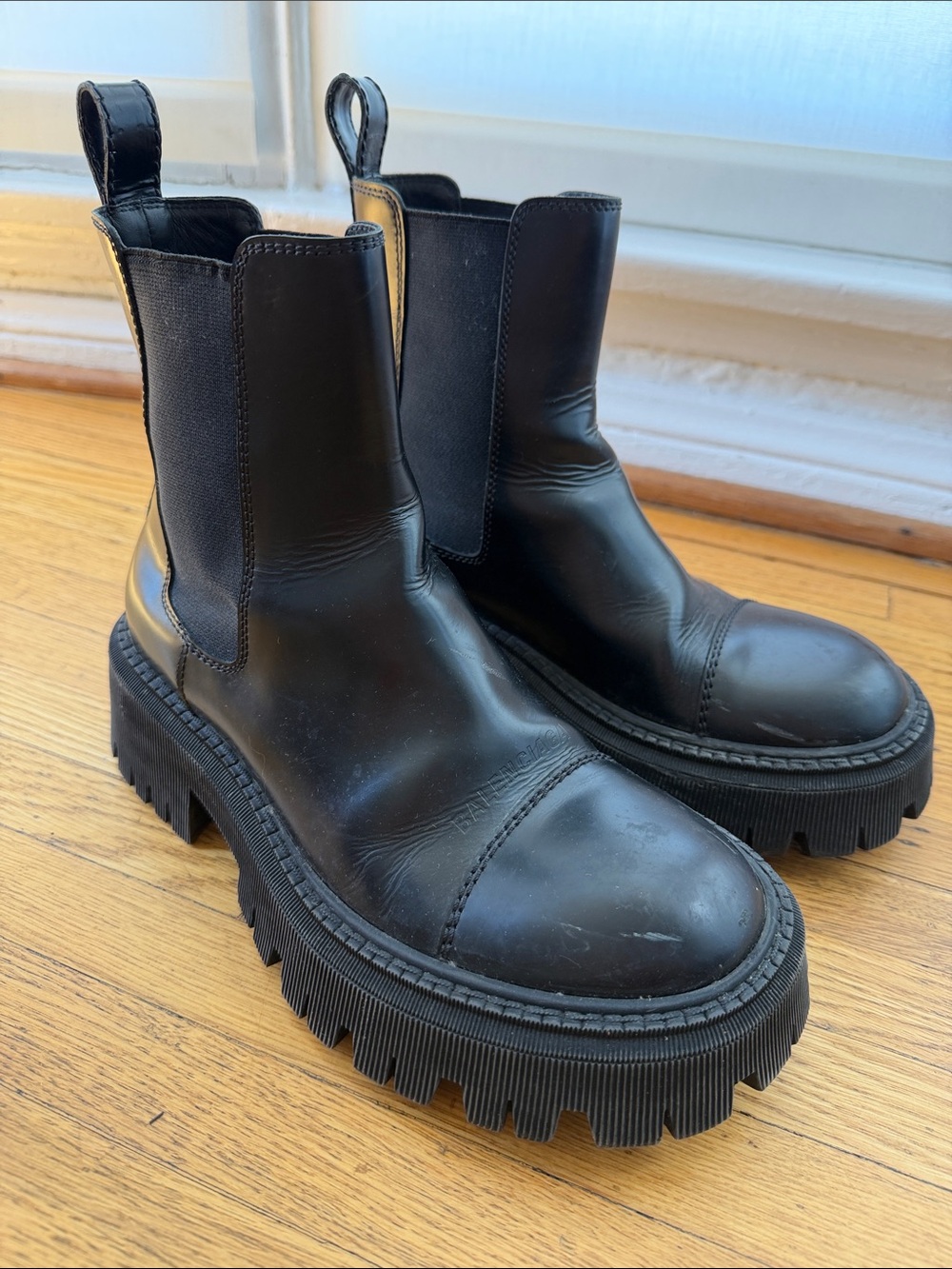 Balenciaga Black Leather Tractor Combat Chelsea Boots - women’s 37 / 7
